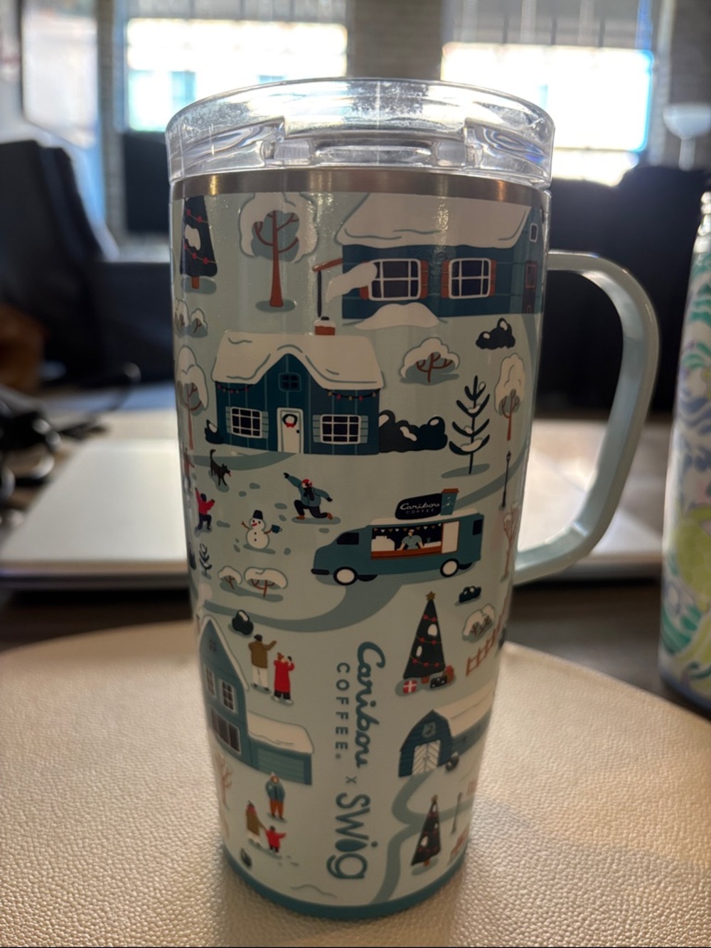 Caribou Coffee x SWIG Winter Village Travel Mug - Light Blue